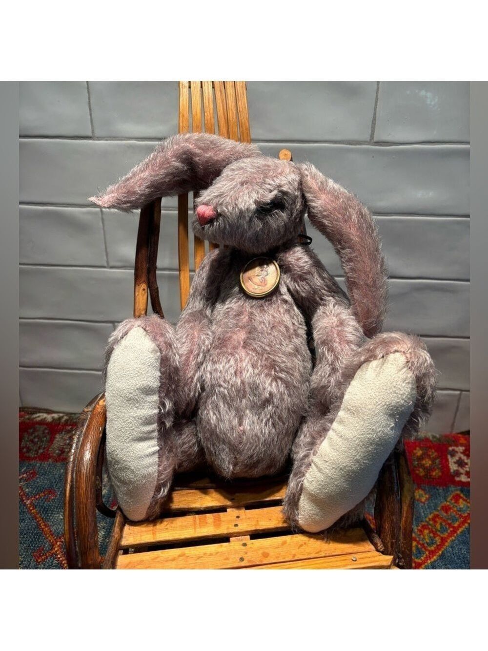 VTG CRAFTED INTERCAL MOHAIR DUSTY PINK ARTICULATED BUNNY FLOPPY EAR GLASS EYES